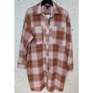 Forever 21+ Flannel Plaid Long Sleeve Button Front Pockets Dress Size OX